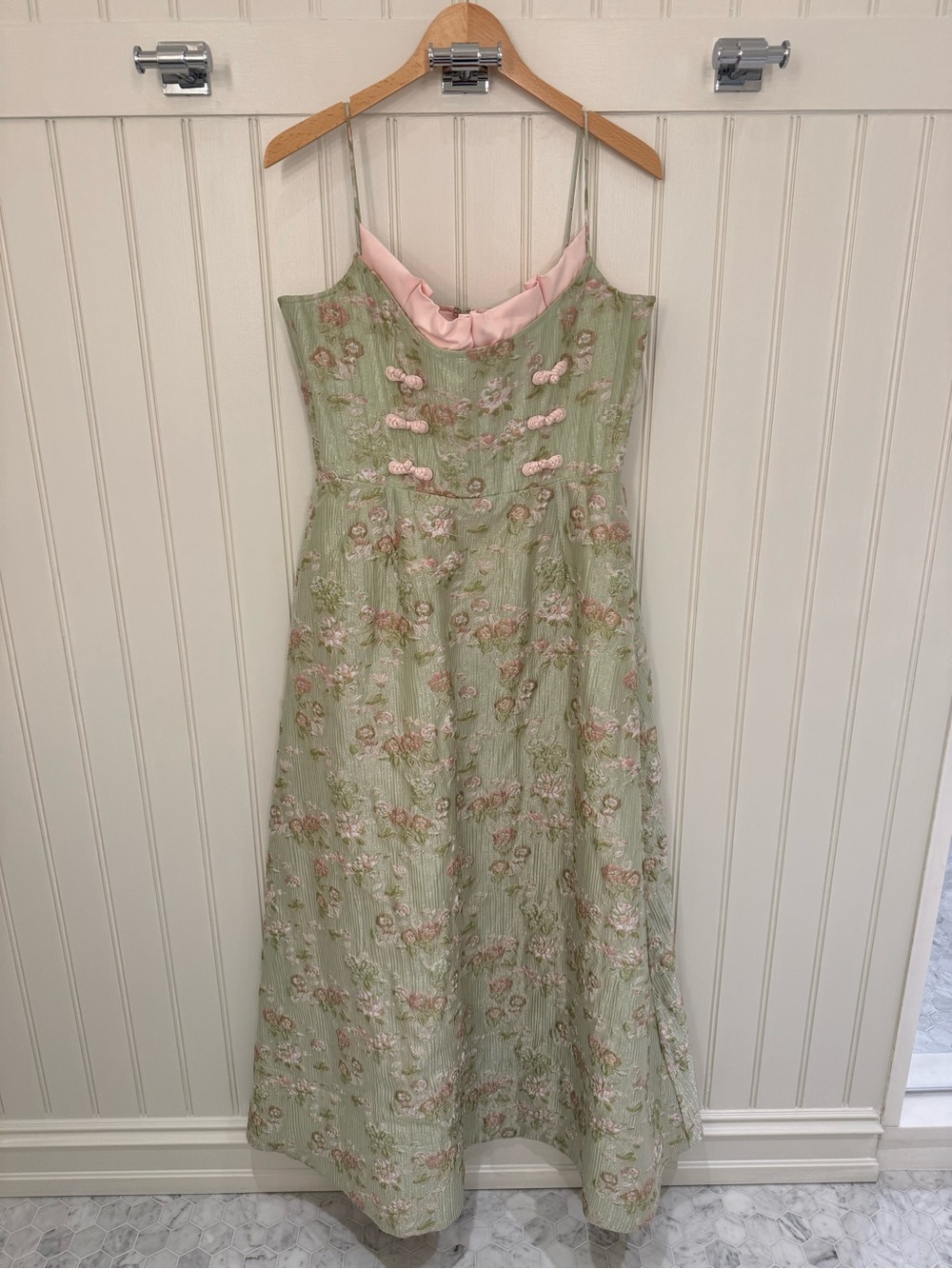 Sau Lee Floral Jacquard Maxi Dress Sage Green Pink Size 12 Altered